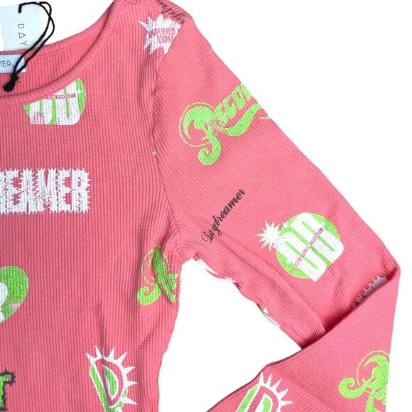 New! Daydreamer Womens Records Amplified Graphic Thermal Crop Top Pink Large NWT - Picture 7 of 14